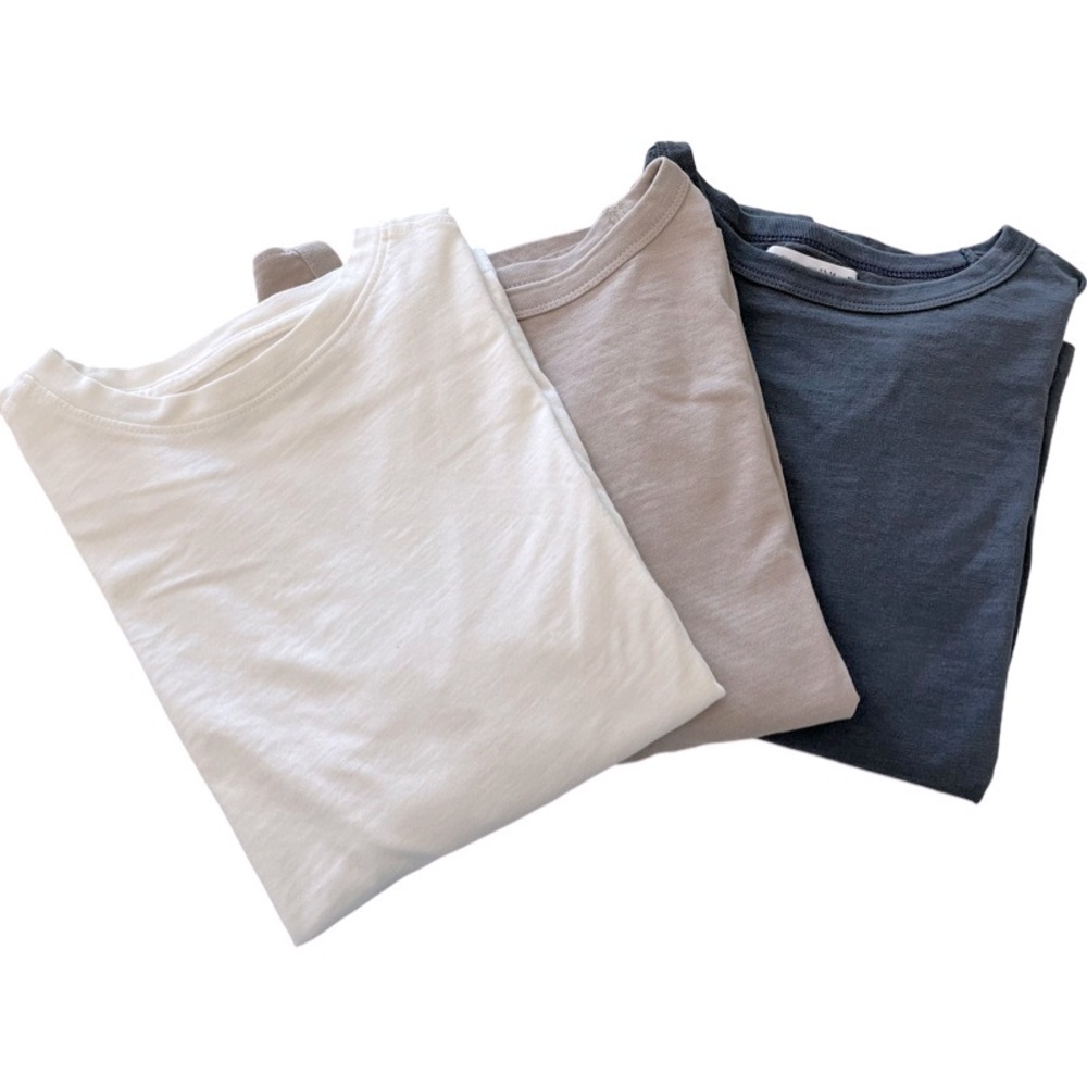 Zara 3 pack round neck long sleeve T-Shirts. White, fawn, blue gray. 13-14